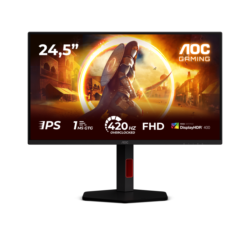 Monitor AOC 24.5" 25G4KUR, Diagonal inch 24.5, Diagonal cm 62, Aspect ratio 169, Panel Fast IPS, Resolution 1920x1080, Refresh Rate 420Hz, Response time GtG 1ms, Response time MPRT 0.3ms, Brightness max 350 cdm², Contrast static  1000