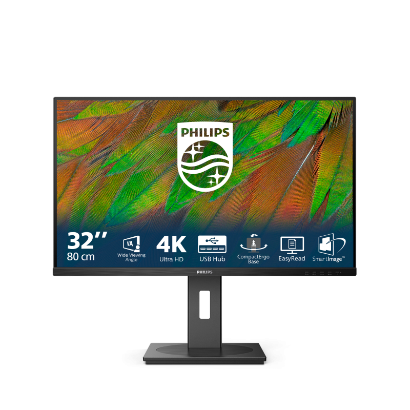 Monitor Philips 31.5" 32B1N380000, Diagonal inch 31.5, Diagonal cm 80, Aspect ratio 169, Panel LCD VA, Resolution 3840x2160, Refresh Rate 60Hz, Response time GtG 4ms, Brightness max 350 cdm², Contrast static  35001, Contrast dynamic