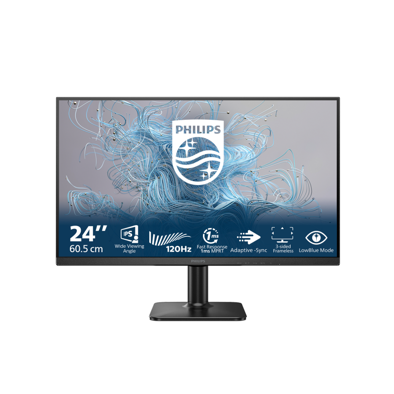 Monitor Philips 23.8" 24E2N111000, Diagonal inch 23.8, Diagonal cm 60, Aspect ratio 169, Panel IPS, Resolution 1920x1080, Refresh Rate 120Hz, Response time GtG 4ms, Response time MPRT 1ms, Brightness max 300 cdm², Contrast static  150