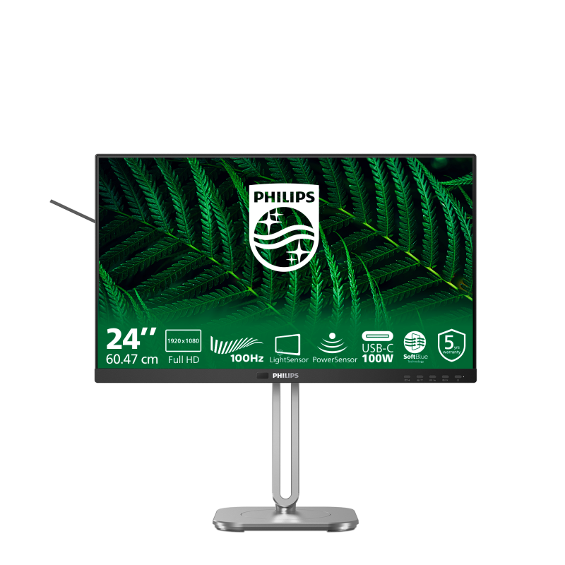 Monitor Philips 24" 24B2G530100, Diagonal inch 24, Diagonal cm 60.96, Aspect ratio 169, Panel IPS, Resolution 1920x1080, Refresh Rate 60Hz, Response time GtG 4ms, Brightness max 300 cdm², Contrast static  15001, Contrast dynamic 50
