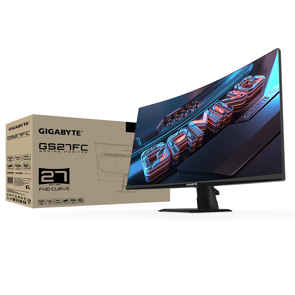 Gigabyte Monitor Gaming 27" VA 1500R GS27FC,  Non-glare,  Rezolutie 1920 x 1080FHD,  Luminozitate 250 cdm2,  Contrast 30001,  Unghi vizualizare 178°H178°V